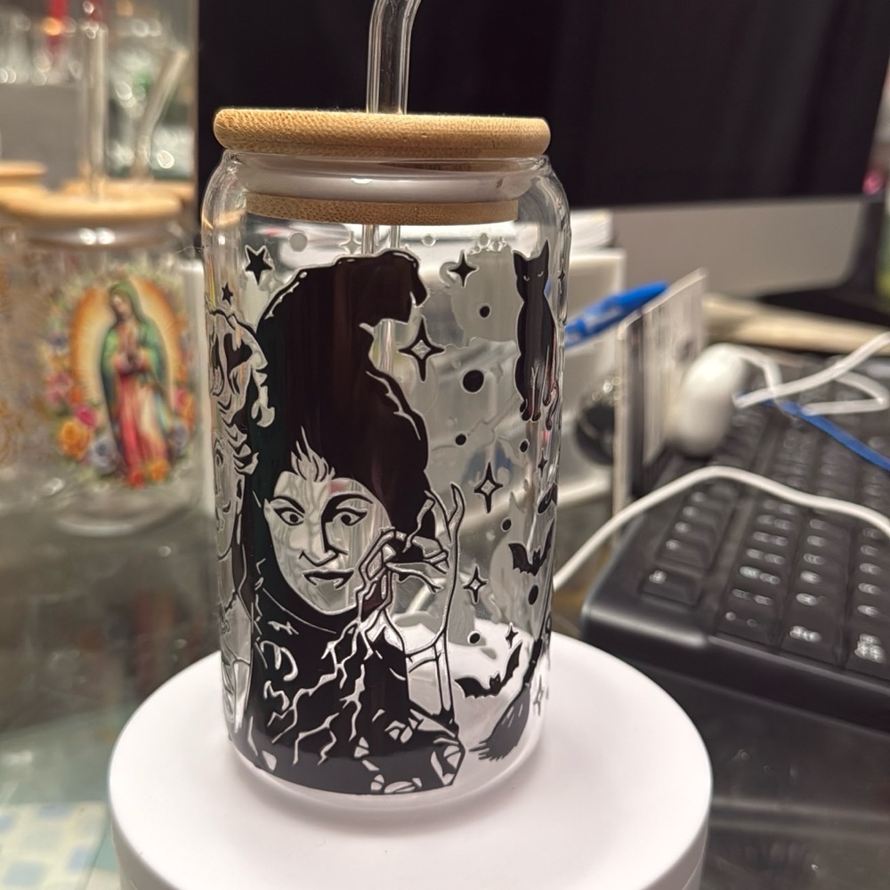 Black and White Glass Art with Dynamic Ink Splatters